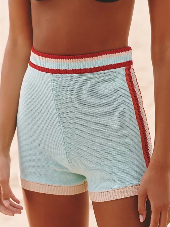 Anthropologie Pants - Knit High-Waist Mini Shorts in Mint with Red Trim